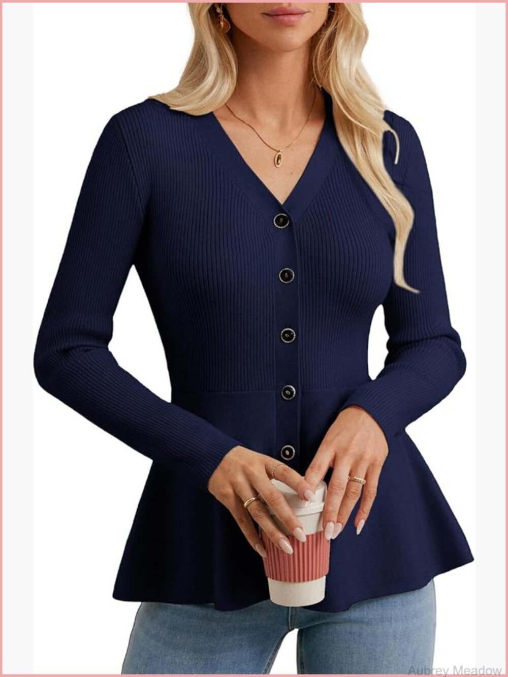 Long Sleeve Knit Button Up Cardigan Blazer Peplum Sweater for Women
